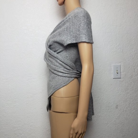 Benetton Wool Asymmetrical Wrap Sweater Gray Small Italy - Picture 5 of 7